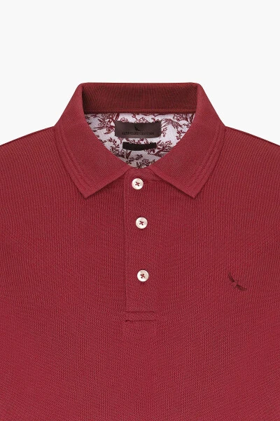 Men's Burgundy Slim Fit Polo Collar 100% Cotton Short Sleeve T-Shirt - 7