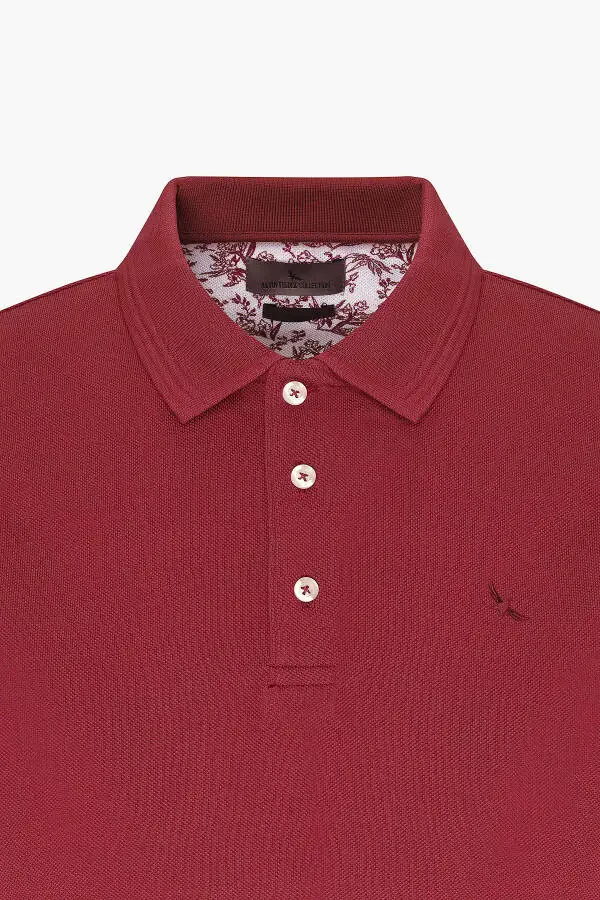 Men's Burgundy Slim Fit Polo Collar 100% Cotton Short Sleeve T-Shirt - 7