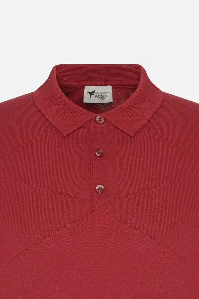 Men's Burgundy Standard Fit Regular Cut 100% Cotton Self-Patterned Polo Neck Knitted T-Shirt - 7