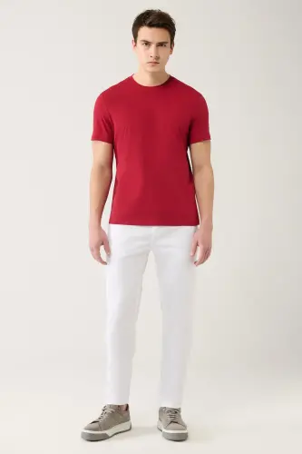 Men's Burgundy T-shirt 100% Cotton Breathable Crew Neck Regular Fit E001000 - 5