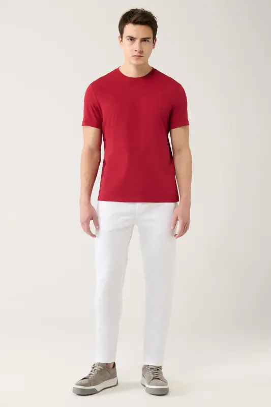 Men's Burgundy T-shirt 100% Cotton Breathable Crew Neck Regular Fit E001000 - 5