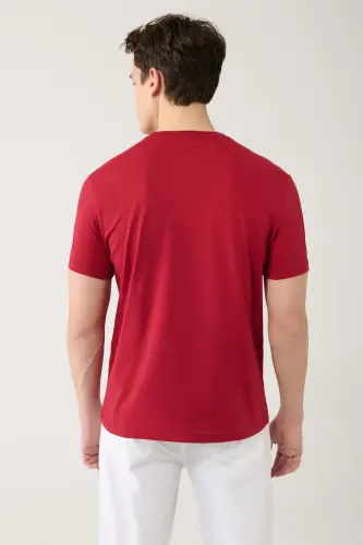 Men's Burgundy T-shirt 100% Cotton Breathable Crew Neck Regular Fit E001000 - 4