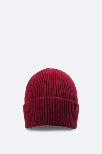 Men's Burgundy Wool Logo Ribbed Beanie B009200-Burgundy - 1