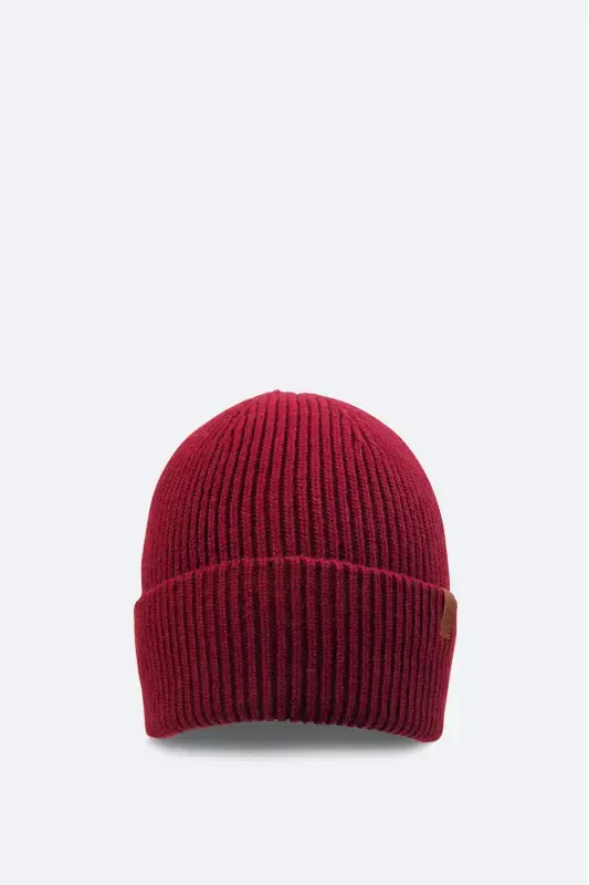 Men's Burgundy Wool Logo Ribbed Beanie B009200-Burgundy - 1