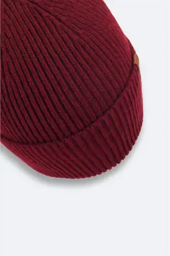 Men's Burgundy Wool Logo Ribbed Beanie B009200-Burgundy - 3