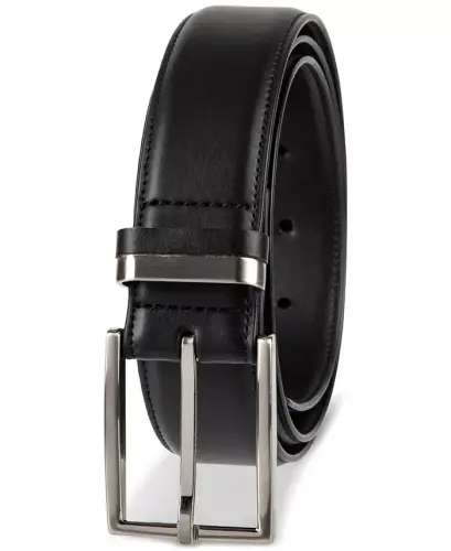 Men's Burnished Edge and Metal Loop Dress Belt, Created for Modazone - Black - ALFANI (1)