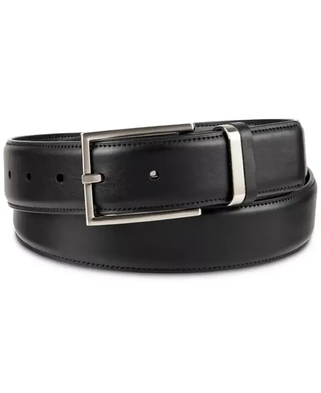Men's Burnished Edge and Metal Loop Dress Belt, Created for Modazone - Black - 1