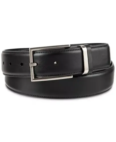 Men's Burnished Edge and Metal Loop Dress Belt, Created for Modazone - Black 