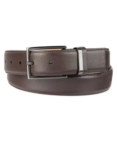 Men's Burnished Edge and Metal Loop Dress Belt, Created for Modazone - Dark Brown - 1