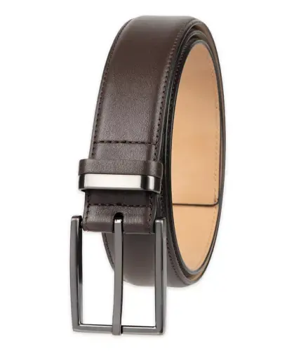 Men's Burnished Edge and Metal Loop Dress Belt, Created for Modazone - Dark Brown - ALFANI (1)