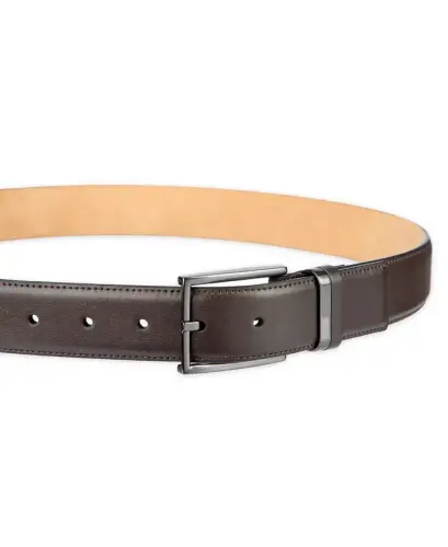 Men's Burnished Edge and Metal Loop Dress Belt, Created for Modazone - Dark Brown - 3