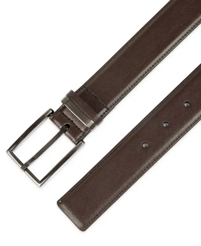 Men's Burnished Edge and Metal Loop Dress Belt, Created for Modazone - Dark Brown - 4