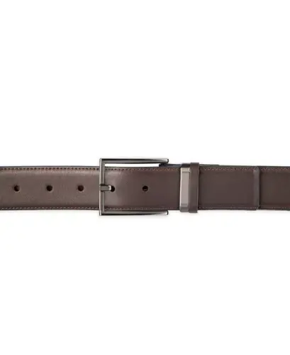 Men's Burnished Edge and Metal Loop Dress Belt, Created for Modazone - Dark Brown - 5