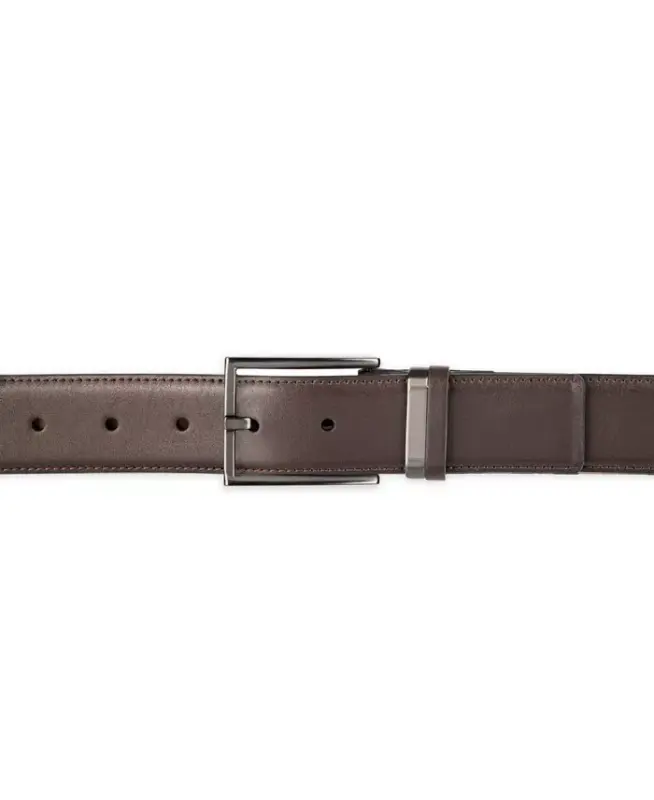 Men's Burnished Edge and Metal Loop Dress Belt, Created for Modazone - Dark Brown - 5