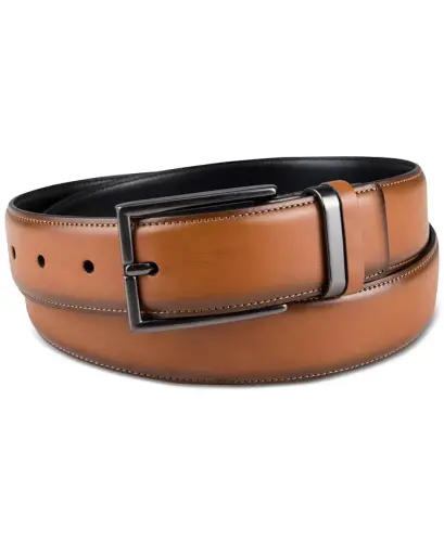 Men's Burnished Edge and Metal Loop Dress Belt, Created for Modazone-Tan 