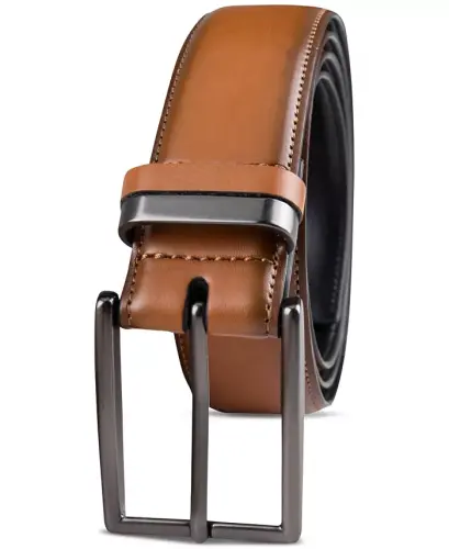 Men's Burnished Edge and Metal Loop Dress Belt, Created for Modazone-Tan - 2