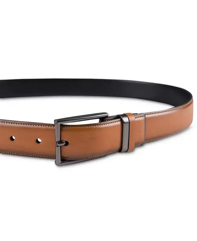 Men's Burnished Edge and Metal Loop Dress Belt, Created for Modazone-Tan - 4