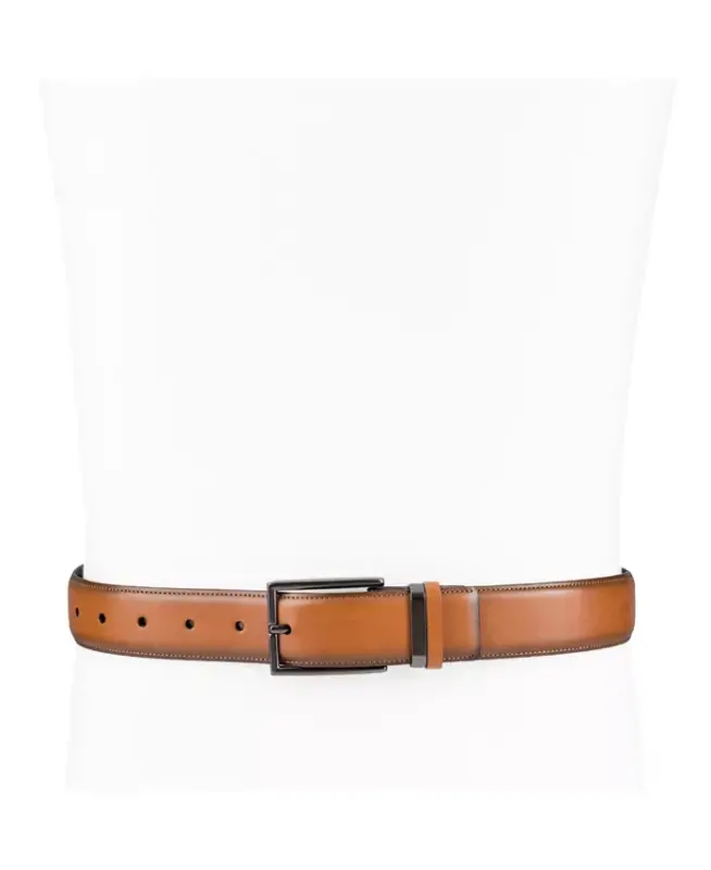 Men's Burnished Edge and Metal Loop Dress Belt, Created for Modazone-Tan - 5