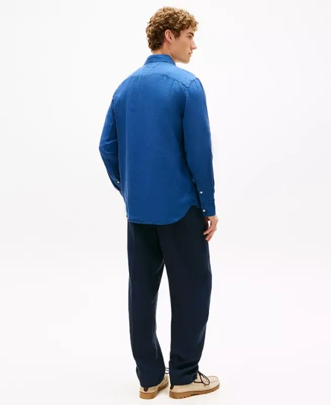 Men's Button-Down Long-Sleeve 100% Linen Shirt - Blue Jean - 4