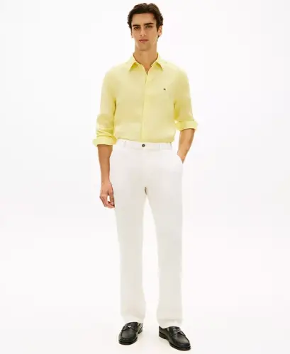 Men's Button-Down Long-Sleeve 100% Linen Shirt - Citronella - 4