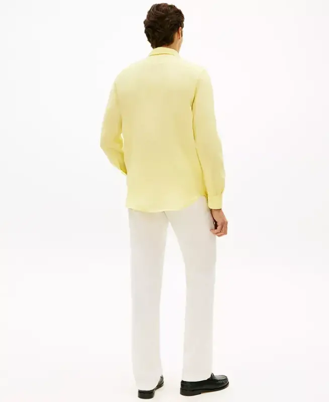 Men's Button-Down Long-Sleeve 100% Linen Shirt - Citronella - 7