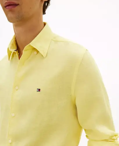 Men's Button-Down Long-Sleeve 100% Linen Shirt - Citronella - 2
