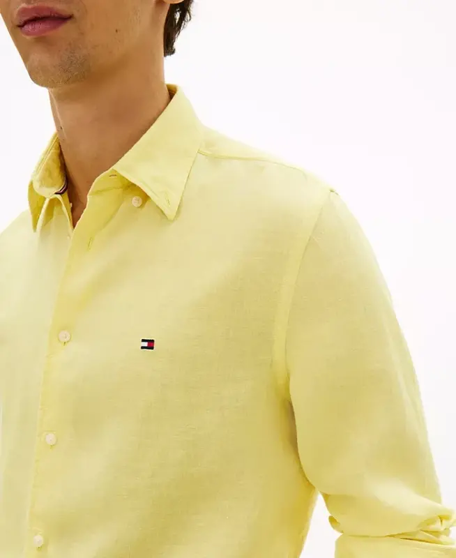 Men's Button-Down Long-Sleeve 100% Linen Shirt - Citronella - 2