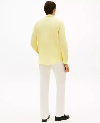 Men's Button-Down Long-Sleeve 100% Linen Shirt - Citronella - 3