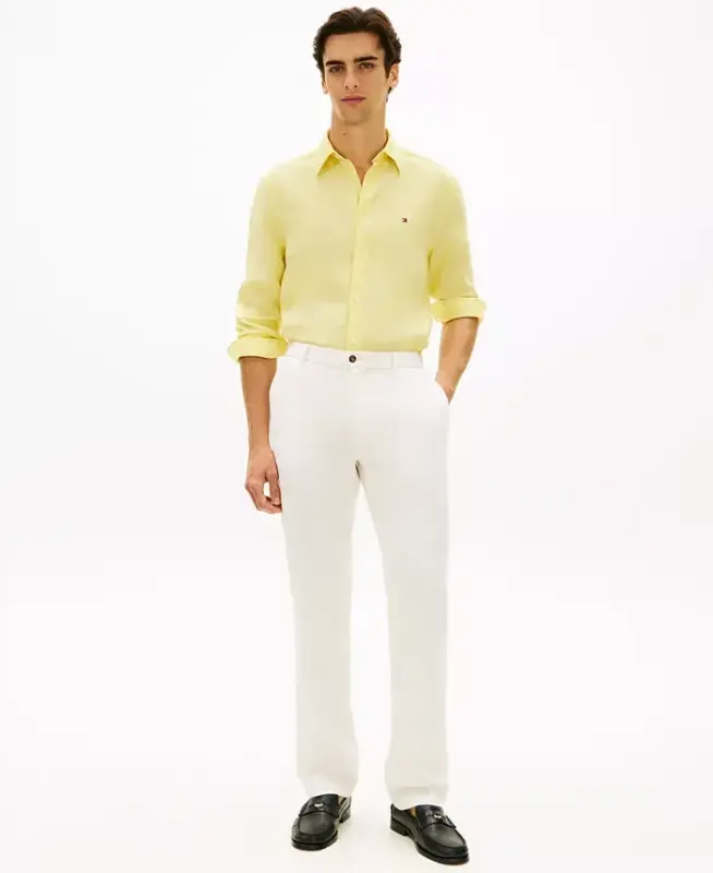 Men's Button-Down Long-Sleeve 100% Linen Shirt - Citronella - 8