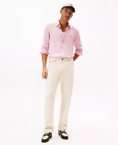 Men's Button-Down Long-Sleeve 100% Linen Shirt - Classic Pink - 6