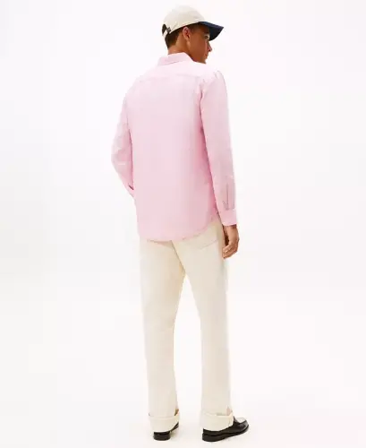 Men's Button-Down Long-Sleeve 100% Linen Shirt - Classic Pink - 8