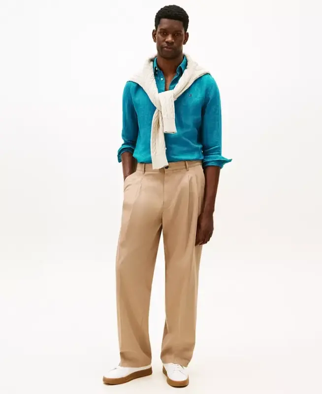 Men's Button-Down Linen Long-Sleeve Shirt - Deep Ocean - 2