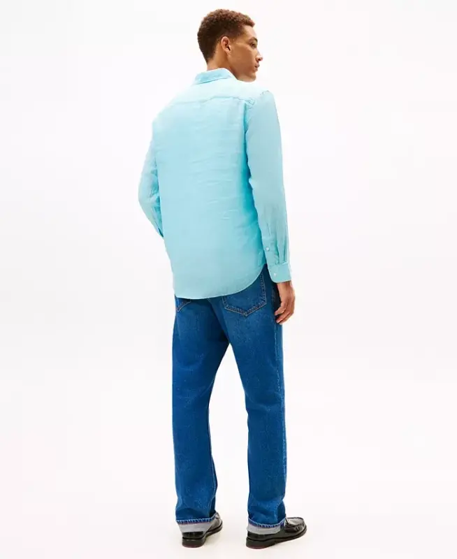 Men's Button-Down Long-Sleeve 100% Linen Shirt - Dewy Blue - 4
