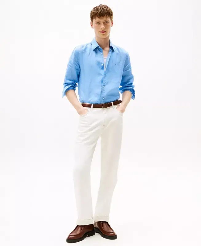 Men's Button-Down Long-Sleeve 100% Linen Shirt - Vessel Blue - 2
