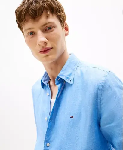 Men's Button-Down Long-Sleeve 100% Linen Shirt - Vessel Blue - 3