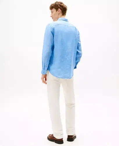 Men's Button-Down Long-Sleeve 100% Linen Shirt - Vessel Blue - 4