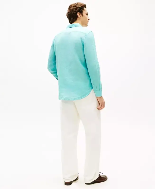 Men's Button-Down Long-Sleeve 100% Linen Shirt - Arctic Aqua - 2