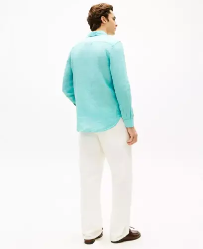 Men's Button-Down Long-Sleeve 100% Linen Shirt - Arctic Aqua - TOMMY HILFIGER (1)