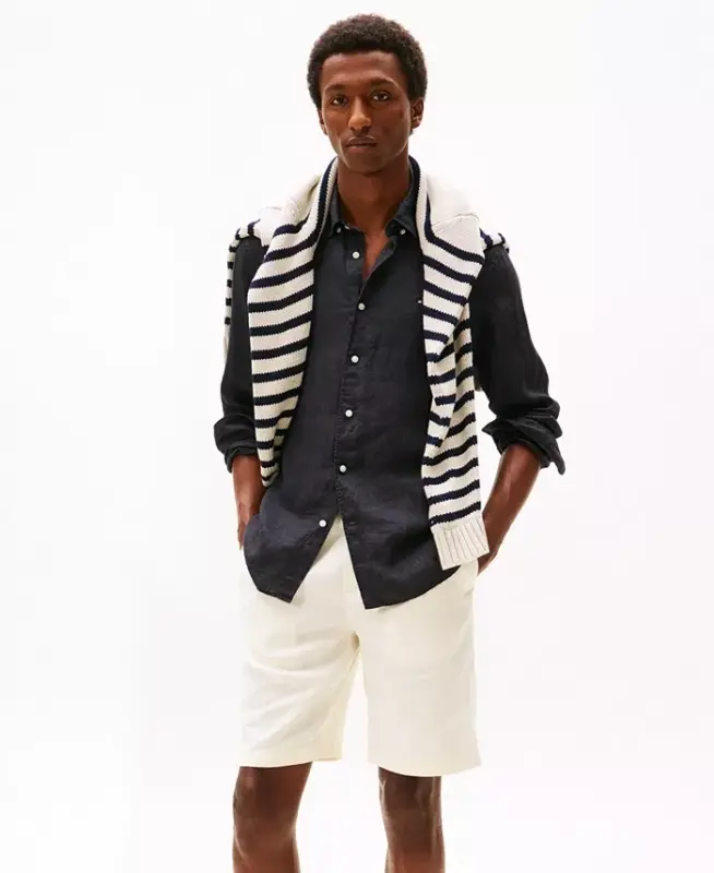 Men's Button-Down Long-Sleeve 100% Linen Shirt - Black - 2