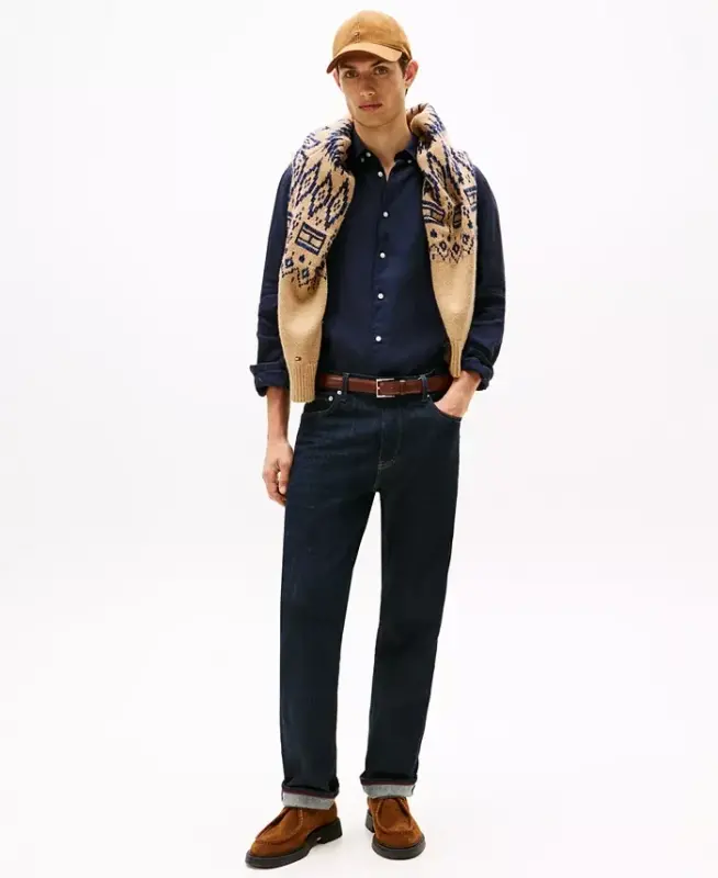 Men's Button-Down Long-Sleeve 100% Linen Shirt - Desert Sky - 2