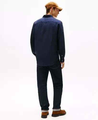 Men's Button-Down Long-Sleeve 100% Linen Shirt - Desert Sky - 4