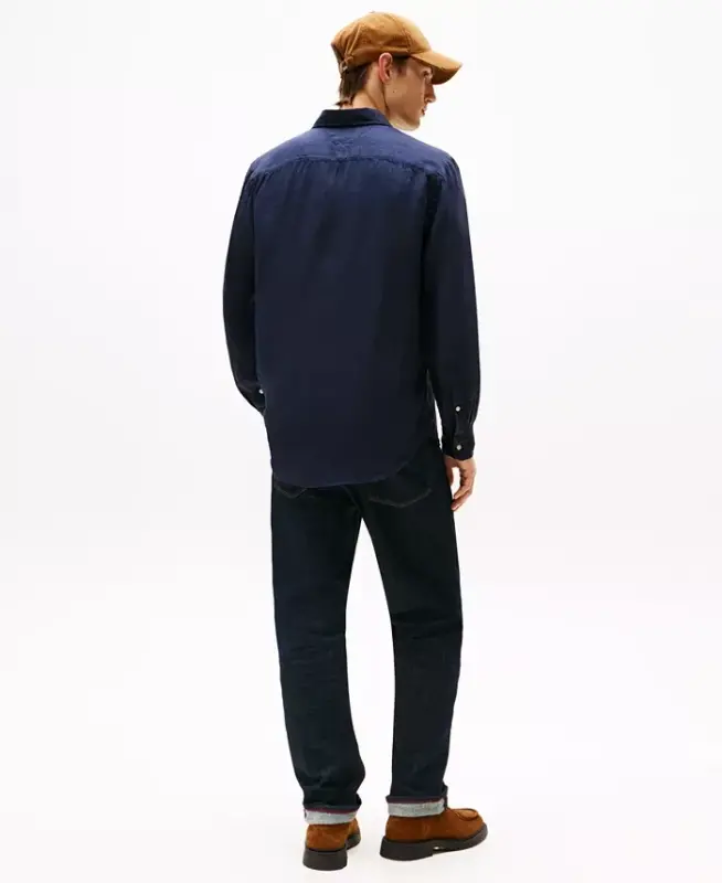 Men's Button-Down Long-Sleeve 100% Linen Shirt - Desert Sky - 4