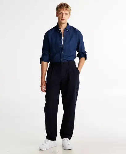 Men's Button-Down Long-Sleeve 100% Linen Shirt - Night Sky - TOMMY HILFIGER (1)