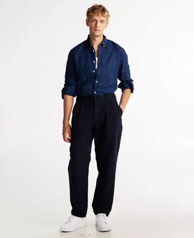 Men's Button-Down Long-Sleeve 100% Linen Shirt - Night Sky - 2