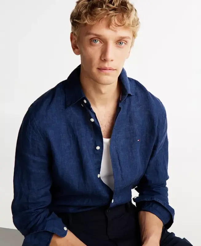 Men's Button-Down Long-Sleeve 100% Linen Shirt - Night Sky - 3