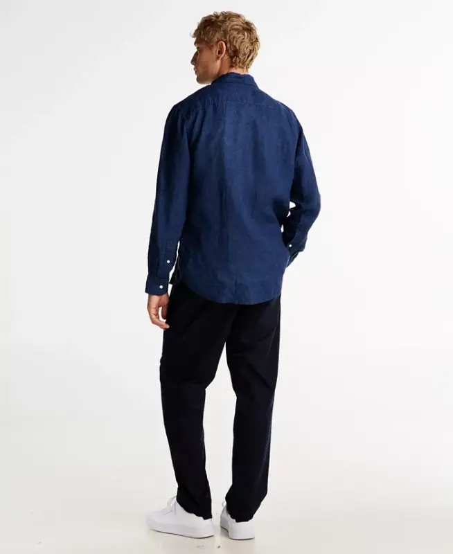 Men's Button-Down Long-Sleeve 100% Linen Shirt - Night Sky - 4