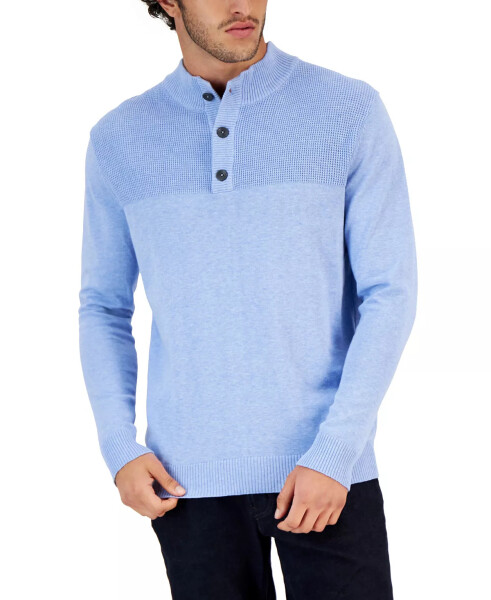 Men's Button Mock Neck Sweater, Created for Modazone Blue Yonder - 1