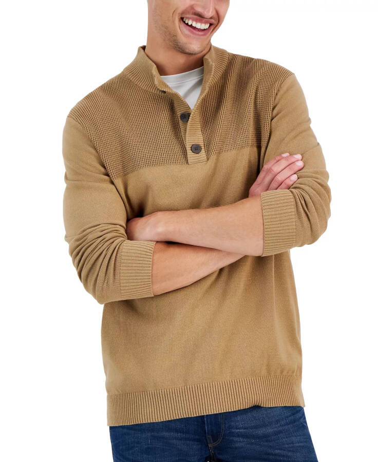 Men's Button Mock Neck Sweater, Created for Modazone Moca - 1