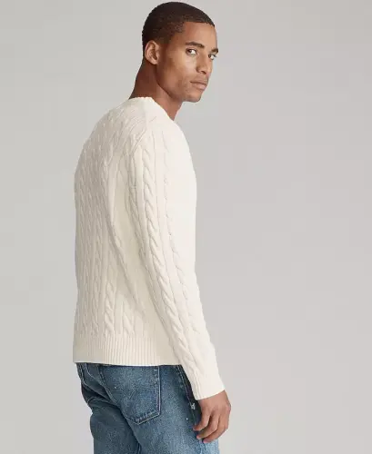 Men's Cable-Knit Cotton Sweater-Andover Cream - 3