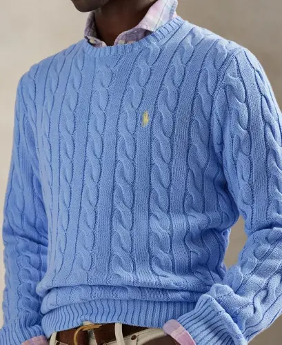 Men's Cable-Knit Cotton Sweater - Austin Blue - 3